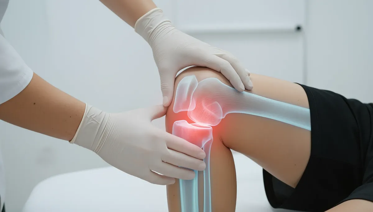 Specialist examining a knee joint for regenerative orthopaedic treatment