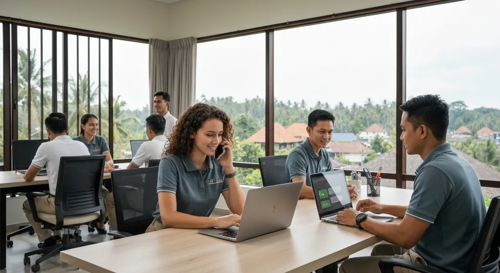 Coordinators working at desks in the Bali Medical Travel office