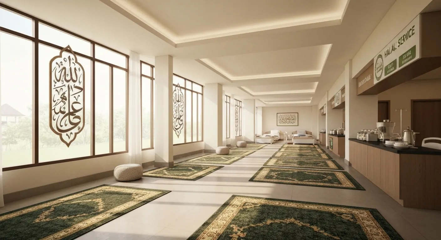 Prayer area with Arabic calligraphy in a medical facility