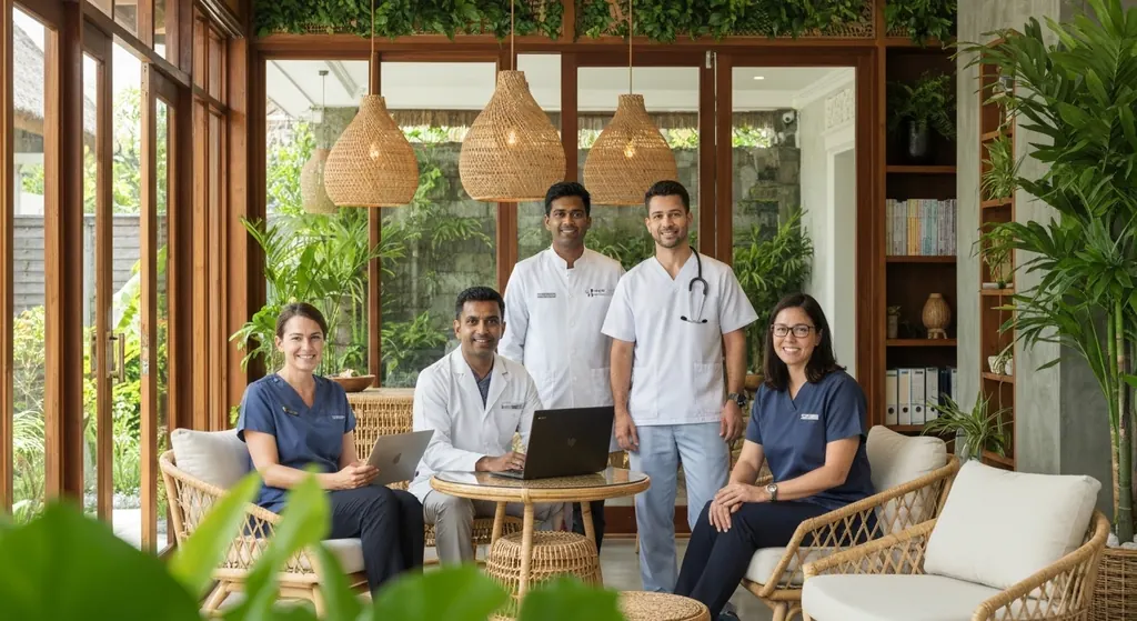 Coordinators going through a treatment plan with a patient in a lounge