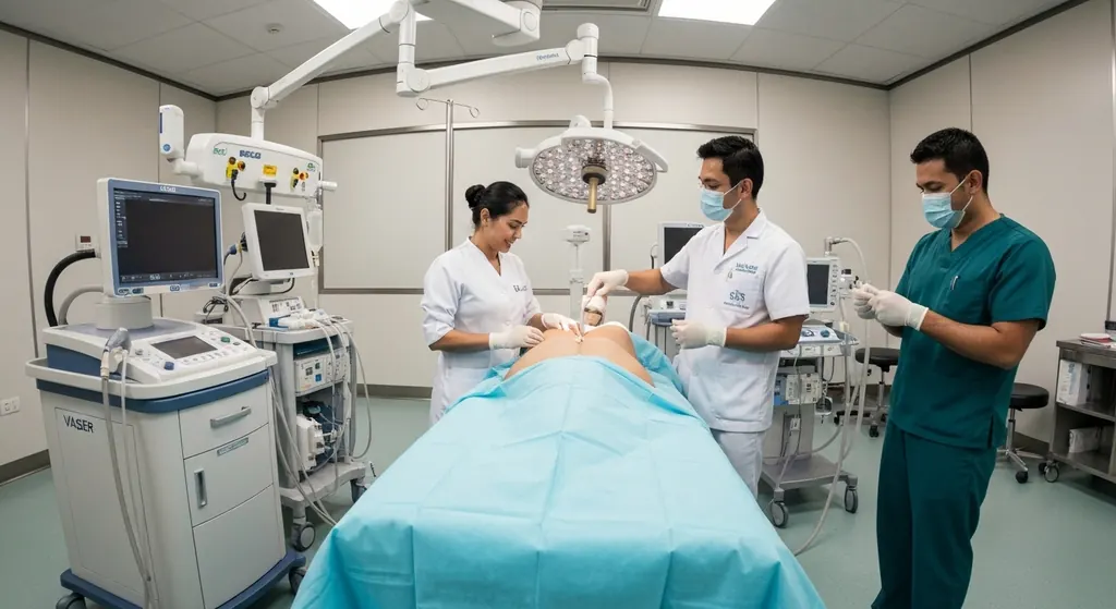 Surgical team performing VASER liposuction in an operating room