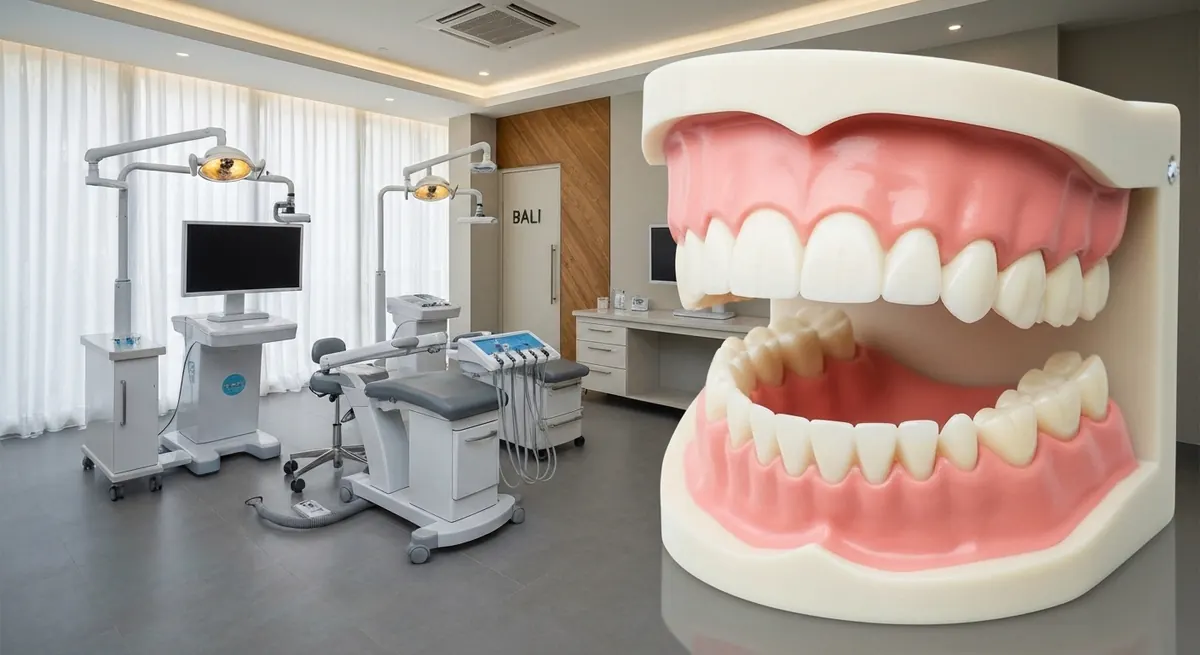 Model of a full-arch implant restoration in a Bali clinic