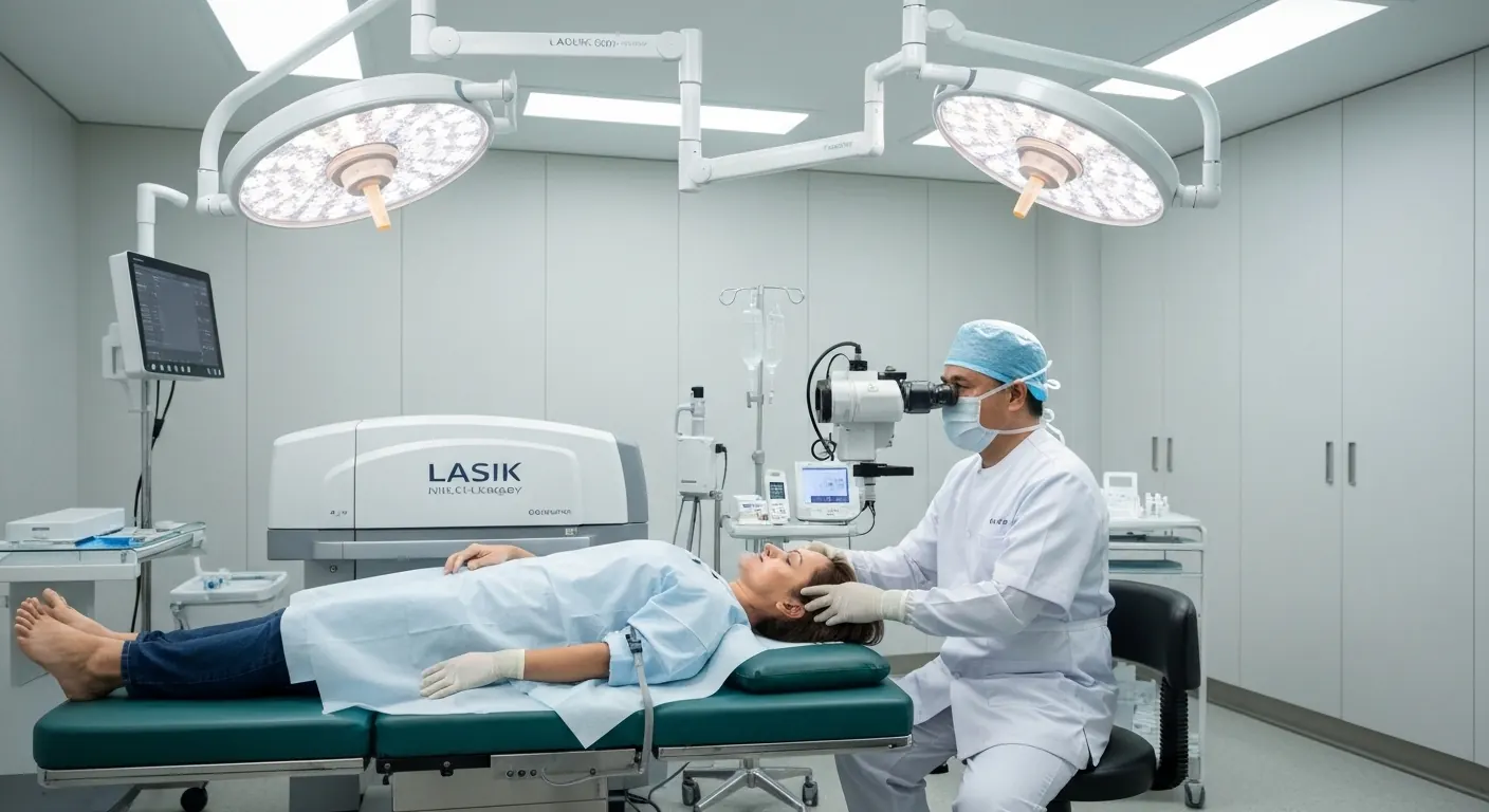 Patient prepared for laser eye surgery