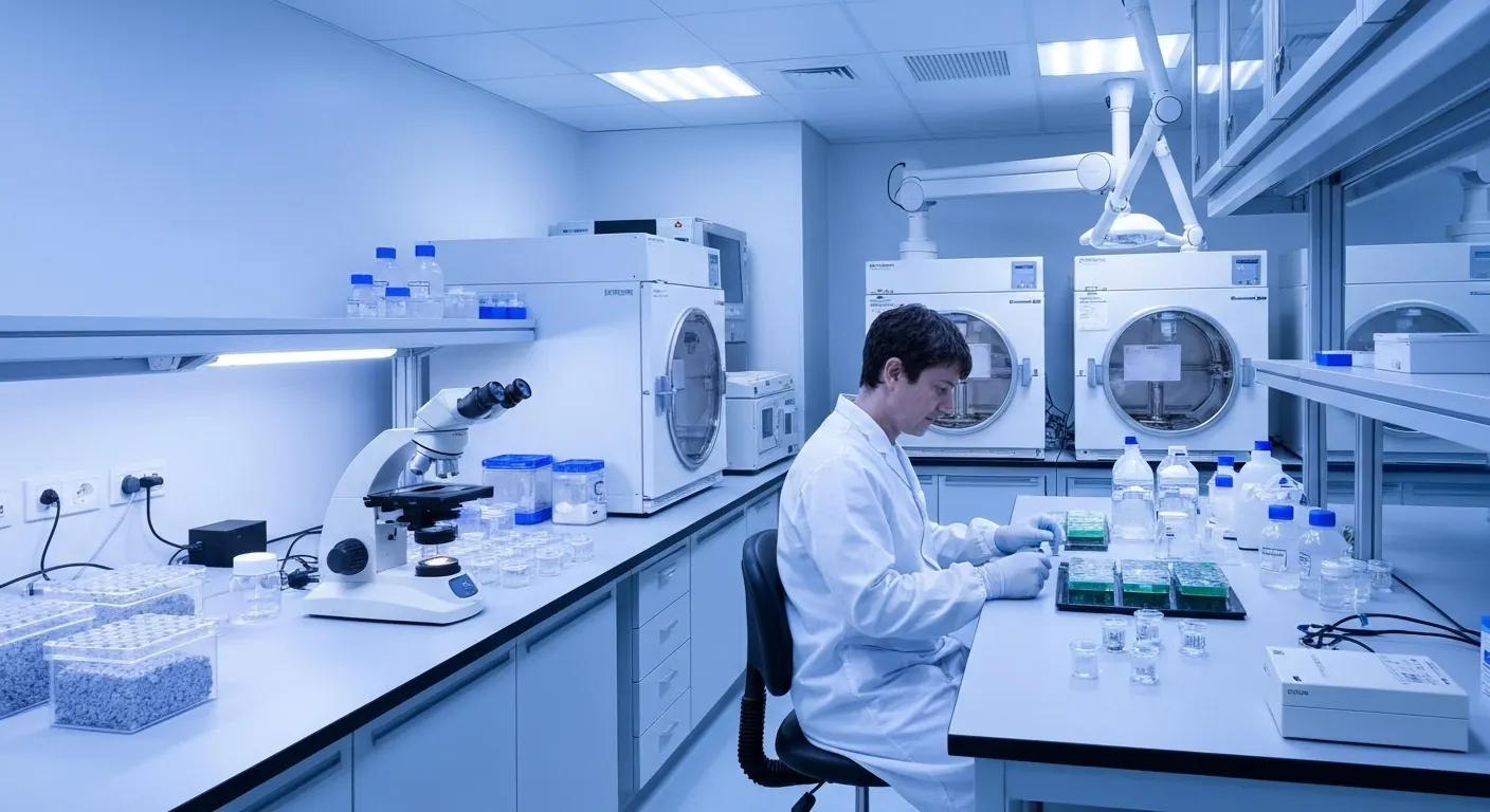 Laboratory technician preparing cell culture plates
