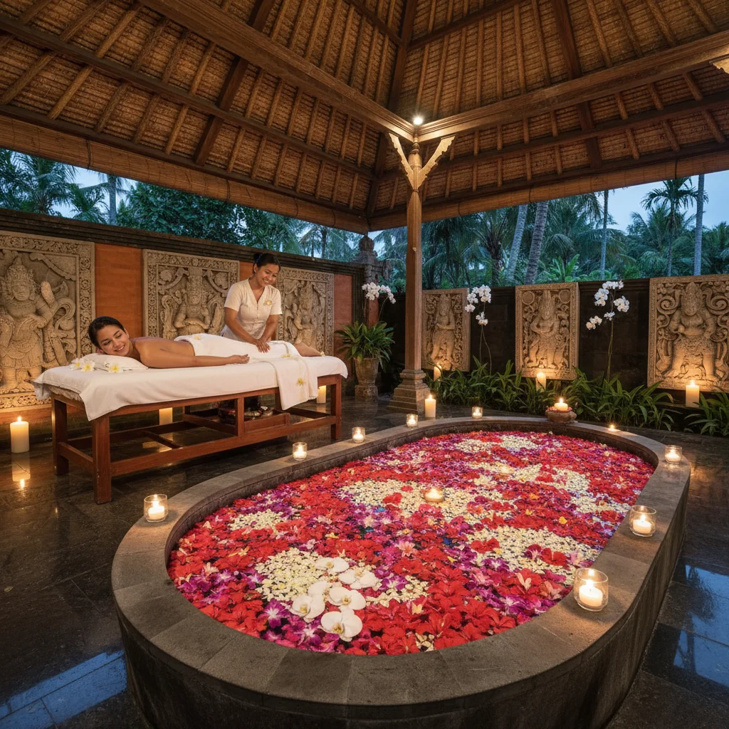 Traditional Balinese luxury spa treatment flower bath